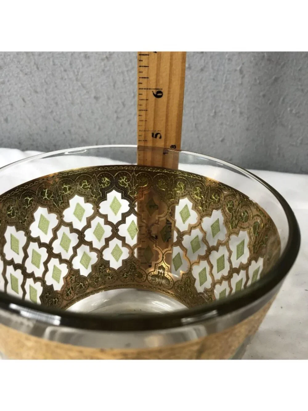 Vintage Culver Valencia MCM Geometric Glass Mid Century Mini Ice Bucket 22K Trim